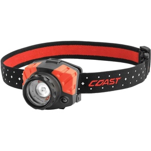 image:imageCoast FL85 615 Lumen Dual Color Pure Beam Focusing LED Headlamp with Twist Focus Hinged Beam Adjustment Hard Hat Compatibility and Reflective Strap Red