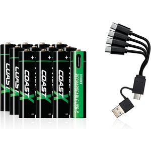 image:imageCoast AAA USBC Rechargeable Batteries ZITHIONX Lithium Ion 15v 750 mAh Long Lasting Charges Under 13 Hours Charging Cable Included 4Battery PackAAA USBC  12Pack