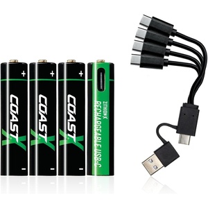 image:imageCoast AAA USBC Rechargeable Batteries ZITHIONX Lithium Ion 15v 750 mAh Long Lasting Charges Under 13 Hours Charging Cable Included 4Battery PackAAA USBC  4Pack