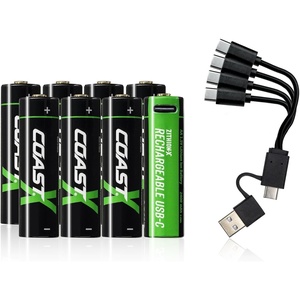image:imageCoast AA USBC Rechargeable Batteries ZITHIONX Lithium Ion 15v 2400 mAh Long Lasting Charges Under 25 Hours Charging Cable Included 8Battery PackAA USBC  8Pack
