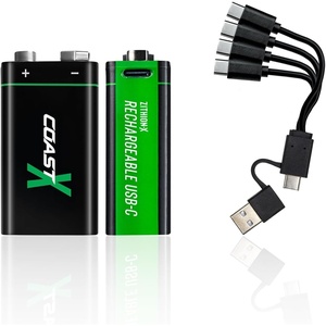 image:imageCoast ZX 9V USBC Rechargeable Batteries ZITHIONX Lithium Ion 15v 560 mAh Long Lasting Charges Under 3 Hours Charging Cable Included 2Battery Pack